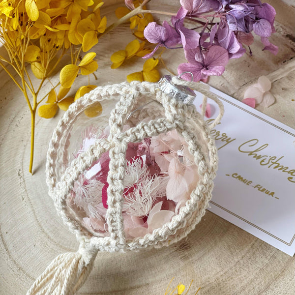 Floral Macrame Christmas Baubles - Pink